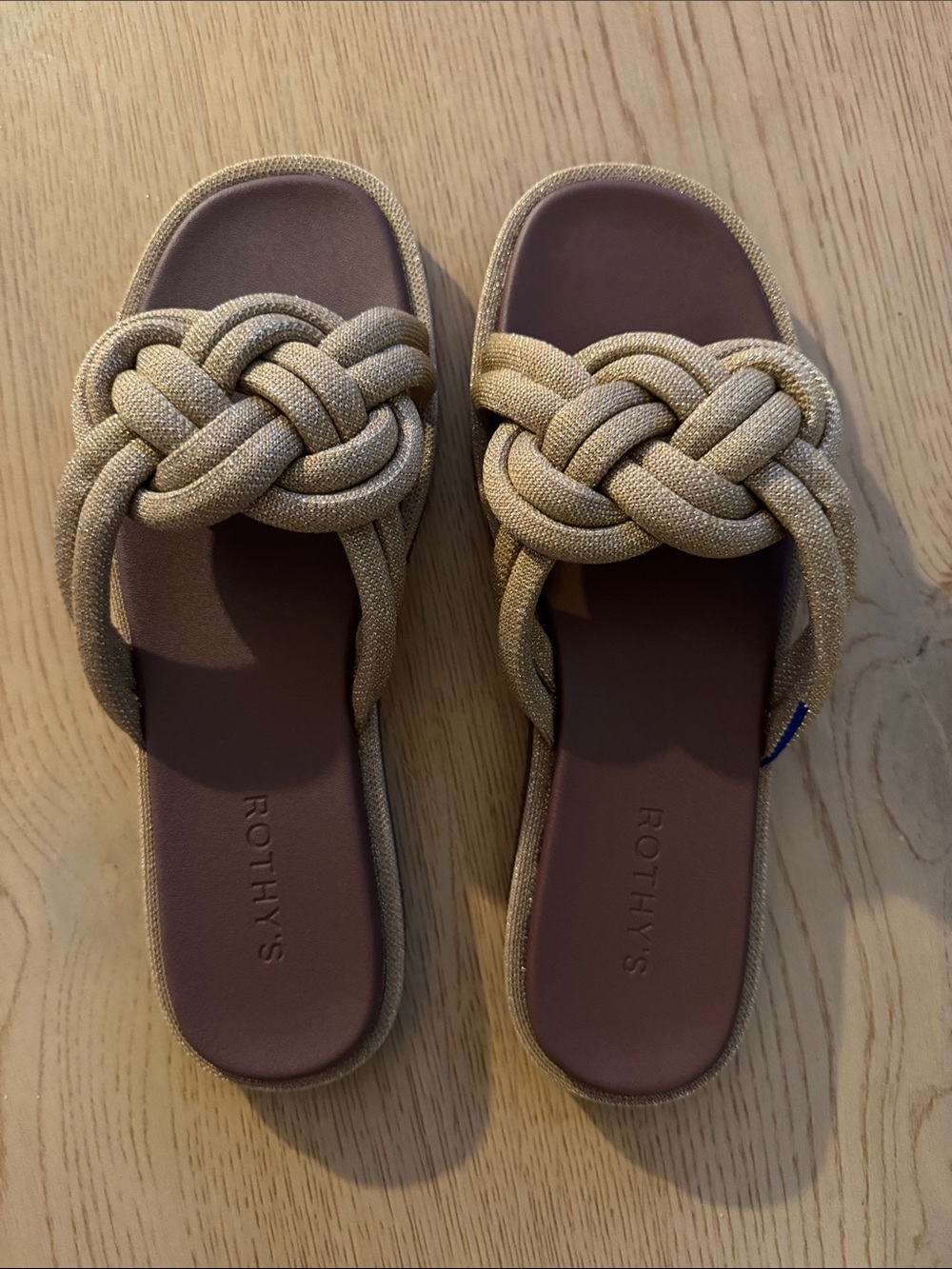 Rothy's GOLD Braided Knotted Slide Sandals - Picture 1 of 2